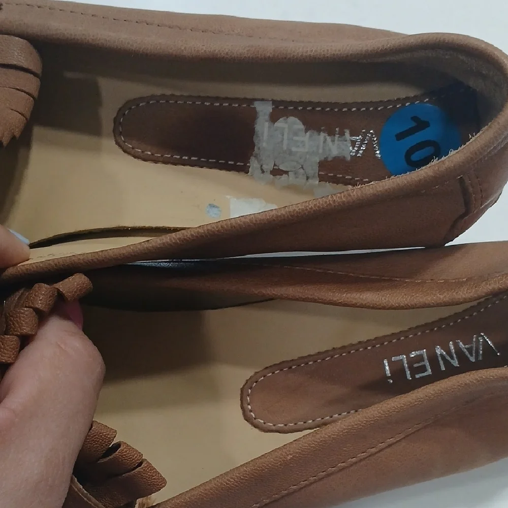 Vaneli Tan Loafers with Tassel Detail